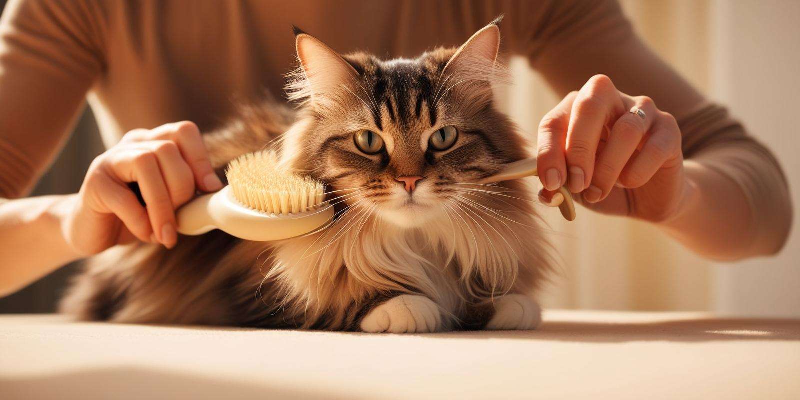 Brushing a Ragdoll cat's silky fur to maintain its beautiful coat