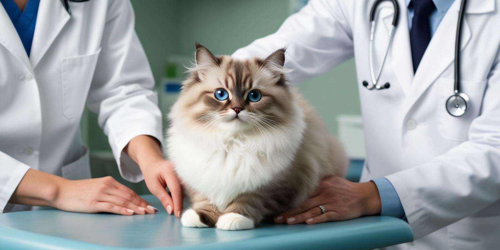 A Ragdoll cat receiving a health check-up at a veterinary clinic
