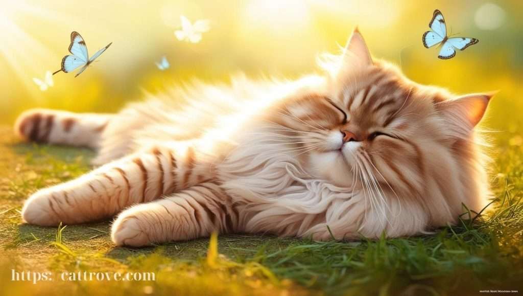 A relaxed cat lying in a calm, sunny environment, representing reduced stress for whisker health