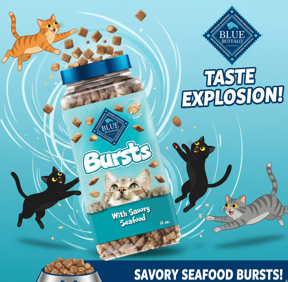 Blue Buffalo Bursts – Crunchy & Creamy Cat Treats, Seafood Flavor