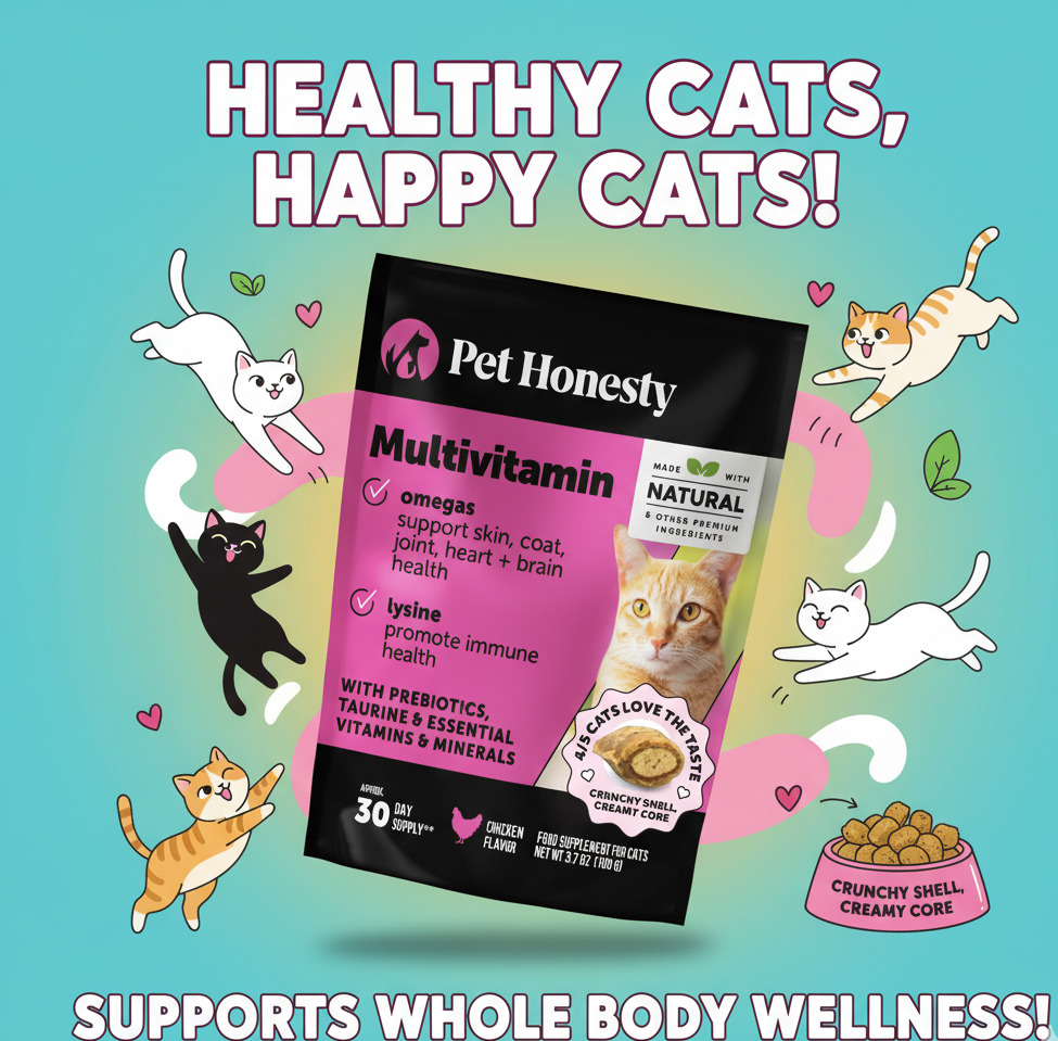 Pet Honesty Cat Multivitamin Chews – Crunchy & Creamy, Chicken Flavor