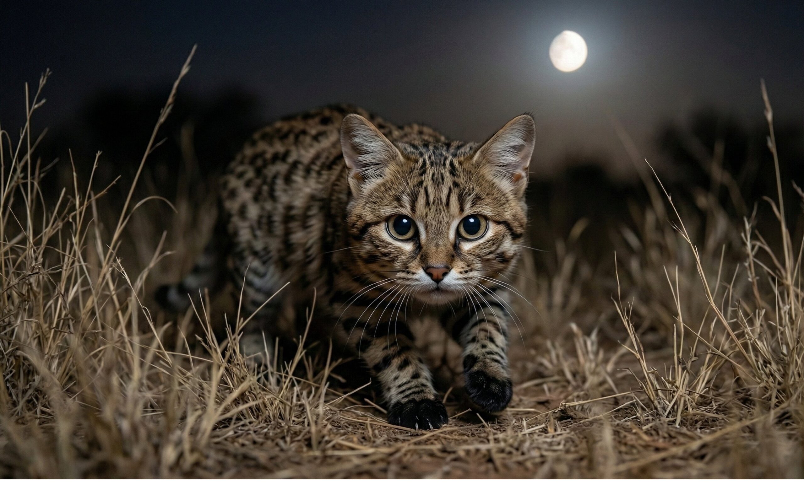 The Black-footed cat, the world's deadliest hunter among all wild cat species, in its desert habitat