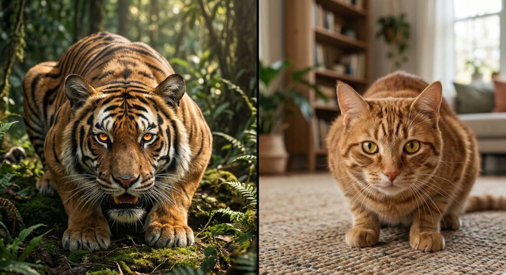A visual comparison of a lion representing big cats and a cougar representing small cats to explain felids classification.