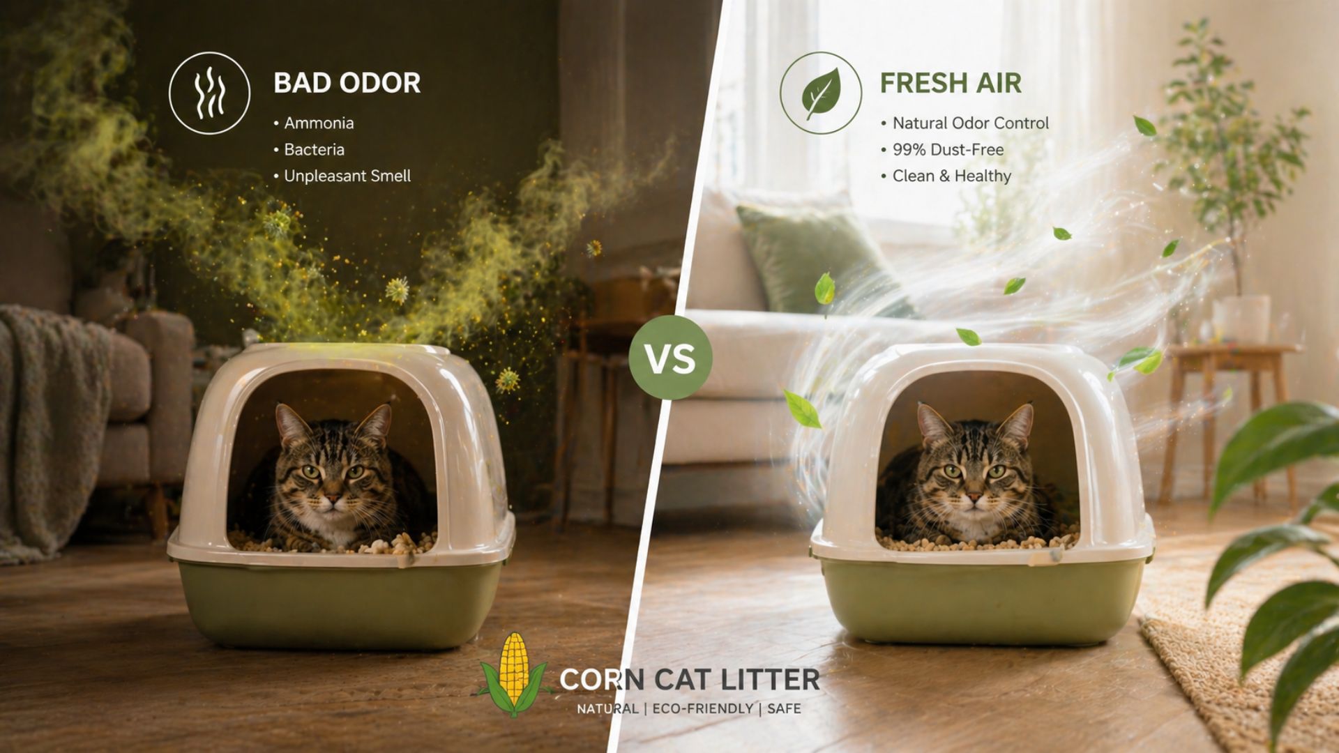 comparison chart of maize cat litter vs clay and wheat litter
